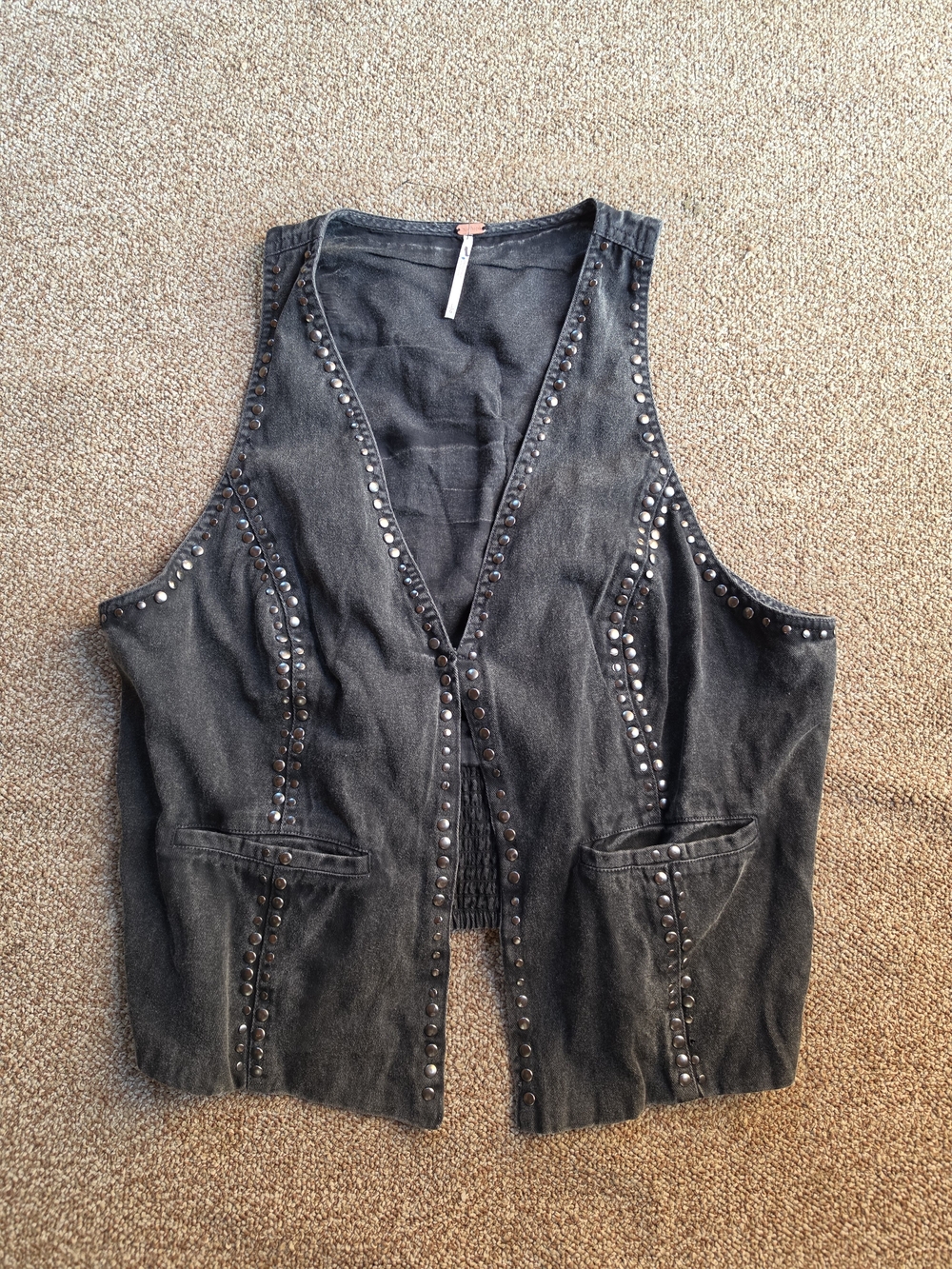 Free People Studded Denim Vest – Size L (New Without Tags)